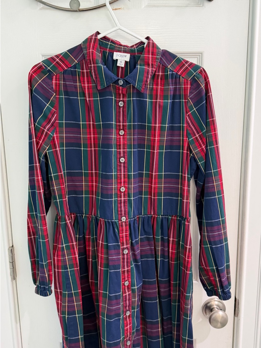 J.Crew Factory Red & Navy Plaid Button-Front Shirt Dress